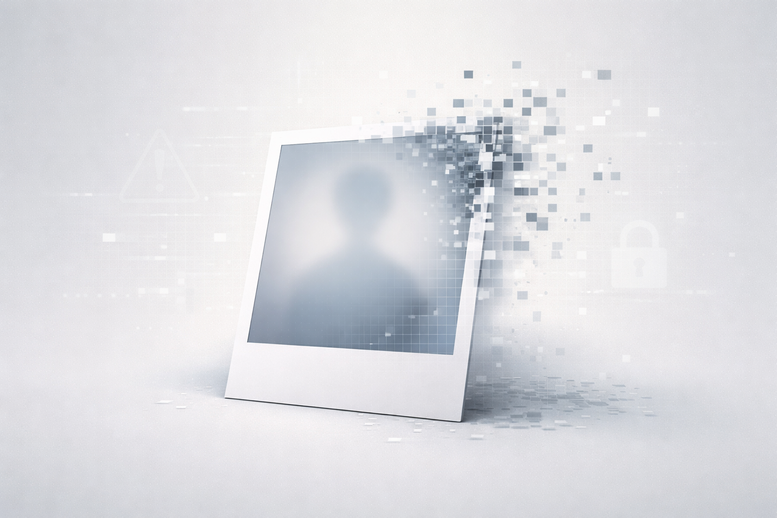 Abstract image showing a child photo fragmenting into pixels